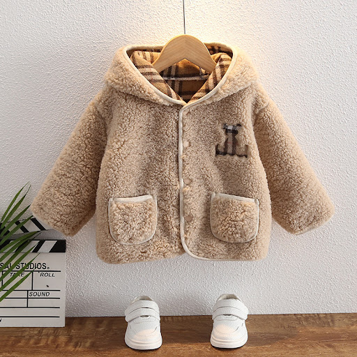 Title 11, Childrens Thick Woolen Hooded Button Coat, a w...