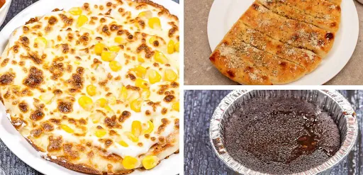 Sweet Corn Pizza + Garlic Bread + Lava Cake