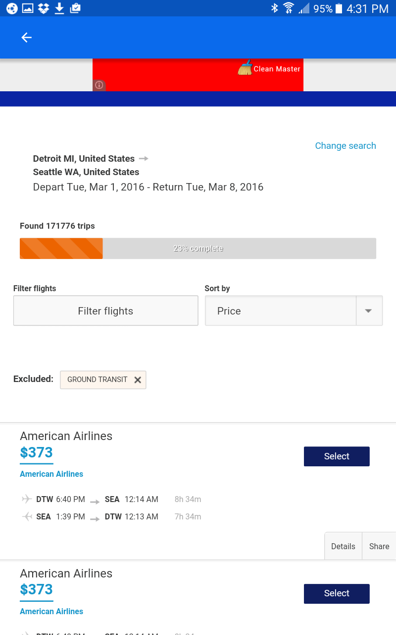 Cheap Airline and Hotel Finder Screen 2