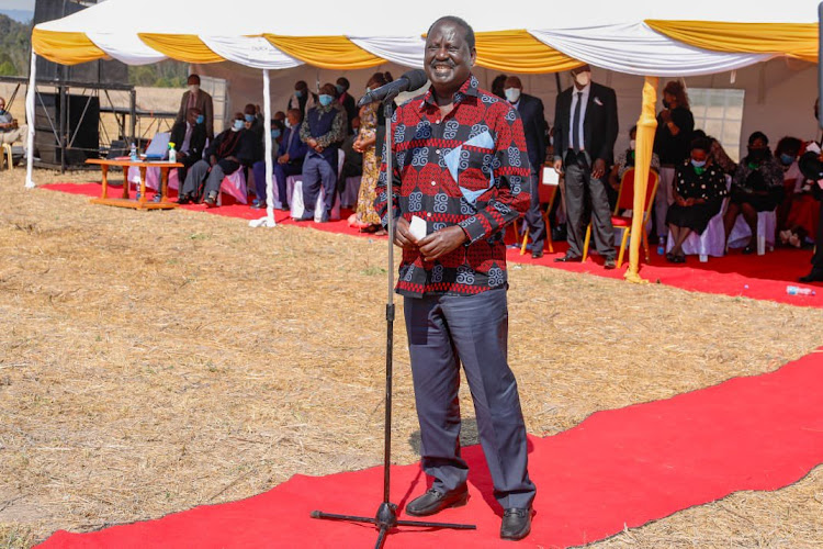 ODM party leader Raila Odinga in Kieni, Nyeri county on Friday, July 2, 2021.