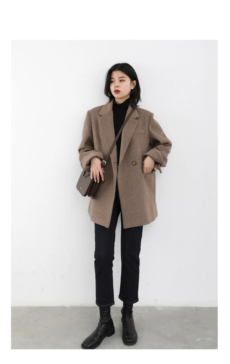 Title 3, Womens Wide Shoulder Woolen Suit Coat. A styli...