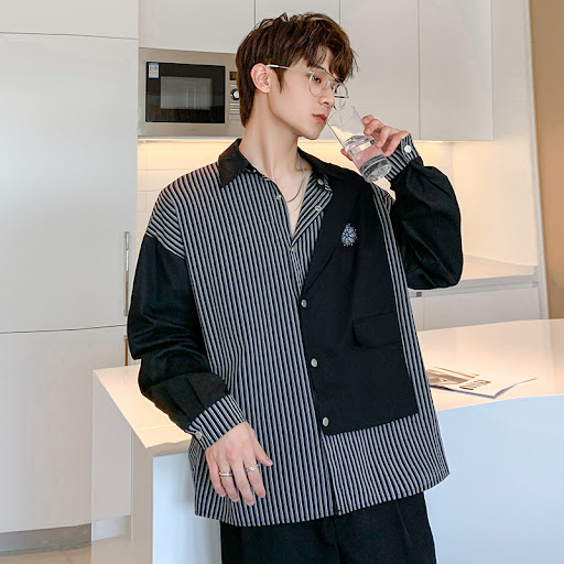 Title 4, Mens Spring and Autumn Niche Fake Two-piece Sh...
