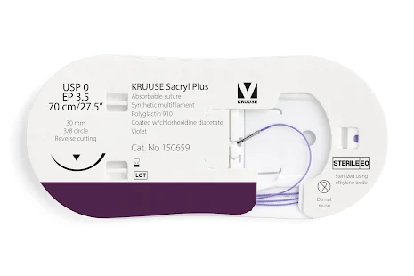 KRUUSE Sacryl Plus Sutur, USP 0/EP 3.5, 70 cm, violet, 12st