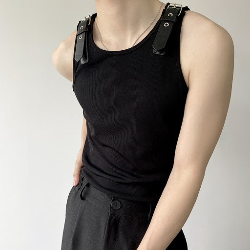Title 28, Leather Shoulder Loop Sweater Mens Slim Top. E...