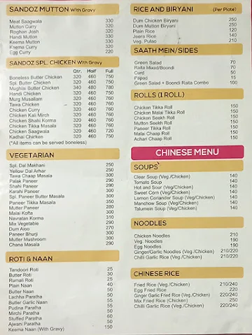 Sandoz menu 