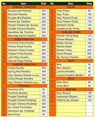 Aaradhna Paratha menu 1