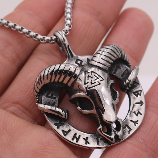 Title 3, Sheep Rune Triangle Sign Stainless Steel Male P...