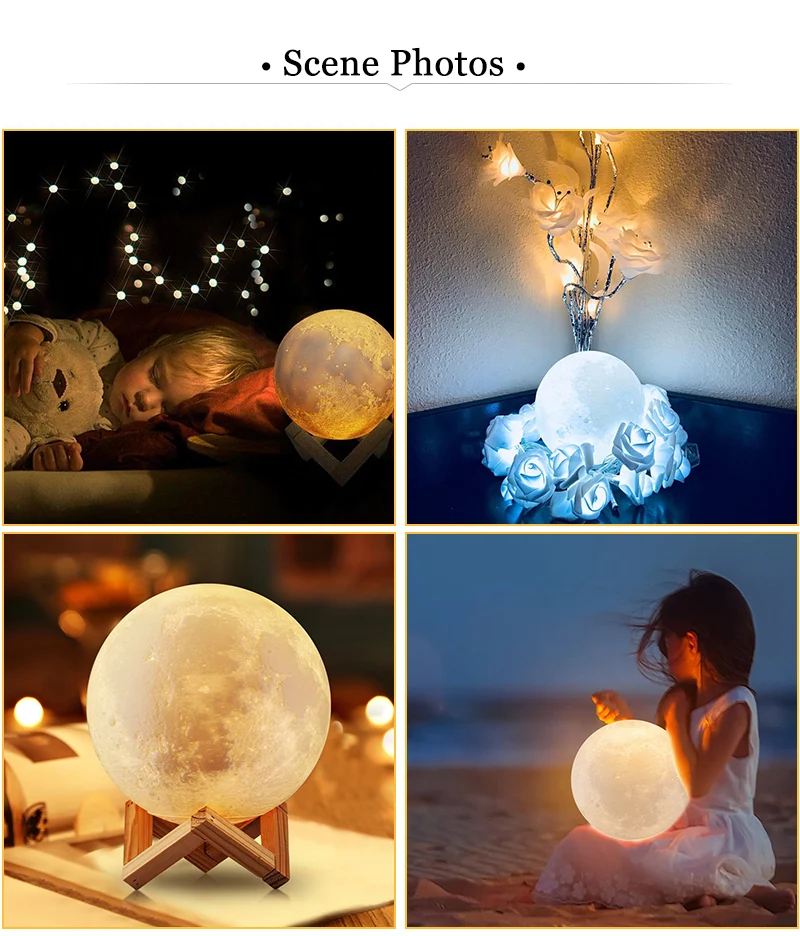 Title 2, Oplaadbare 3D Maan Lamp met 2 Kleuren en Aanraa...