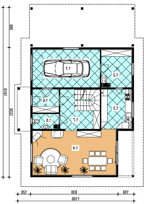 A-135 szkielet drewniany - Rzut parteru