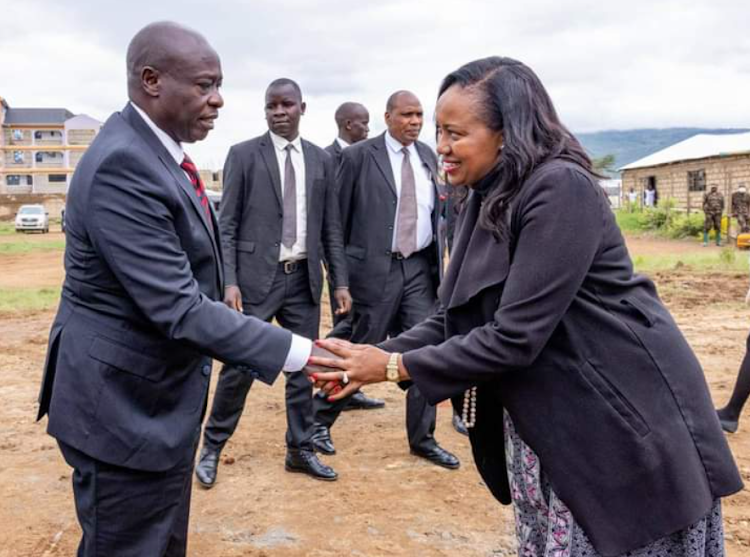 Deputy President Rigathi Gachagua with Nakuru Governor Susan Kihika after he arrived for a memorial service of Mai Mahiu flood victims on May 9, 2024