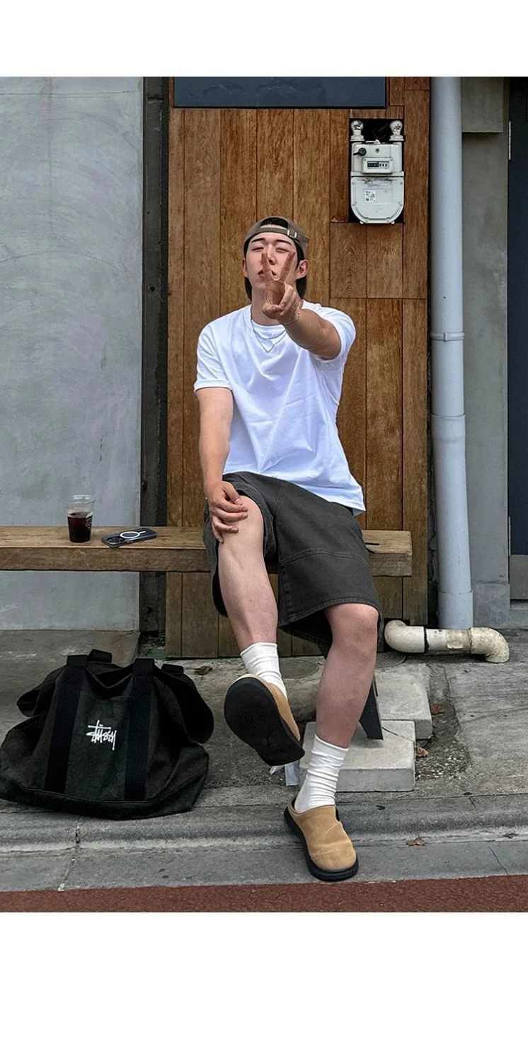 Title 8, Mens Denim Shorts Loose Fit Cropped Pants Work...