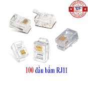 Hộp 100 Đầu Cáp Điện Thoại Rj11 Nhựa 4 Chân ( 4 Line Tim ) - Dùng Hạt Bấm Cho Dây Cáp Điện Thoại Bàn