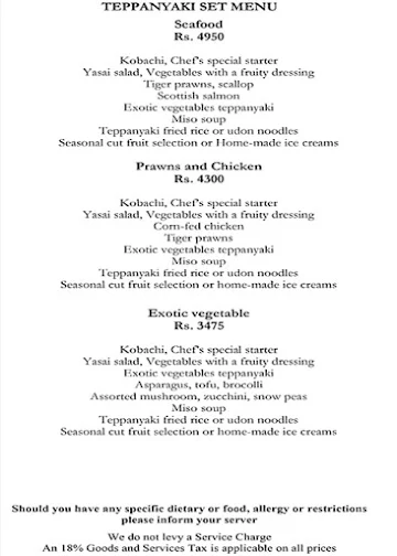 Threesixtyone Degrees - The Oberoi menu 