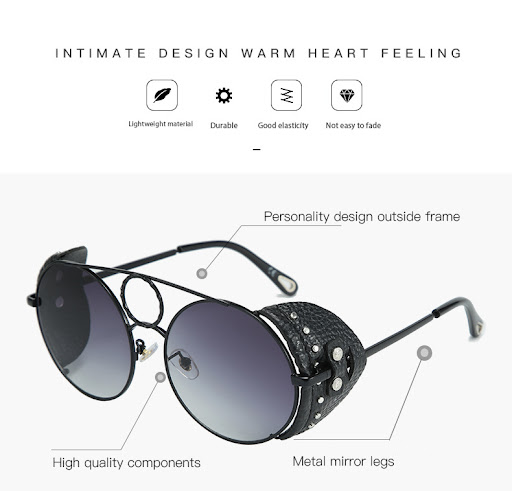Title 5, Round Leather Rivet Metal Sunglasses, UV protec...