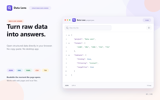 Data Lens - XML, JSON, YAML & CSV Viewer screenshot 1