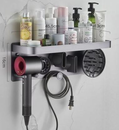 Suporte para modelador de cachos sem furos Prateleira de banheiro Organize seu banheiro de forma simples, segura e economize espaço