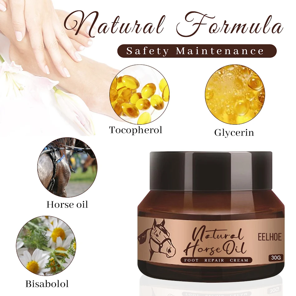 Creme de Reparação para Pés com Óleo de Cavalo para Pés Secos e Descamação Hidrata Intensamente, Nutre e Recupera a Pele Danificada