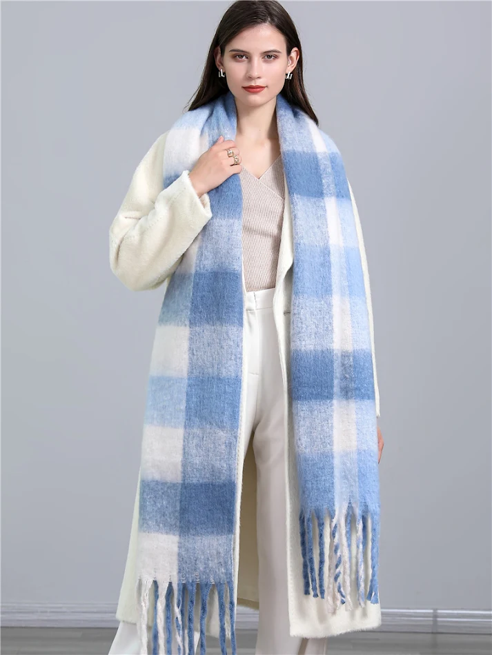 Écharpe femme mode européenne et américaine hiver, châle en cachemire épais et chaud pour une protection optimale contre le froid.