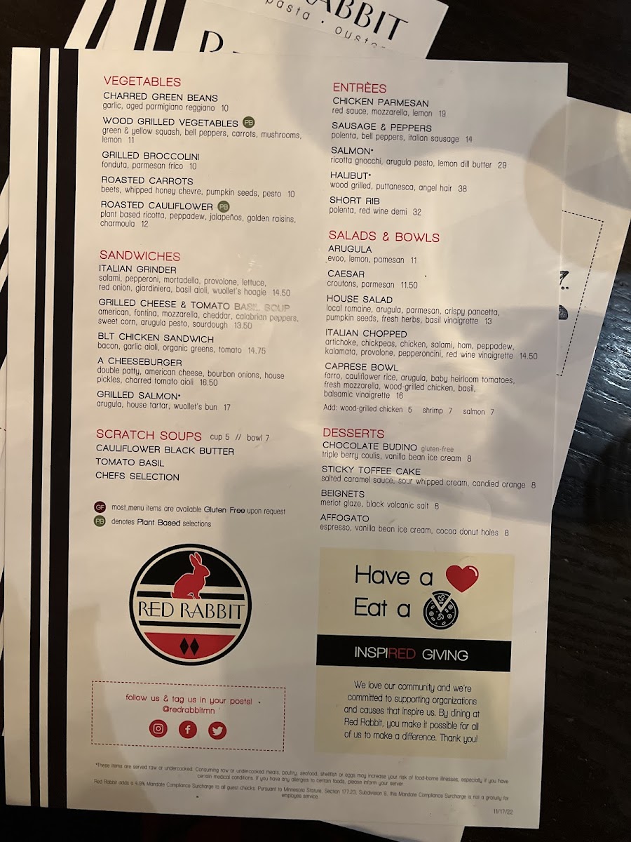 Red Rabbit gluten-free menu