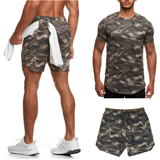 Title 8, Two-Piece Short-Sleeved Camouflage Fitness Leis...