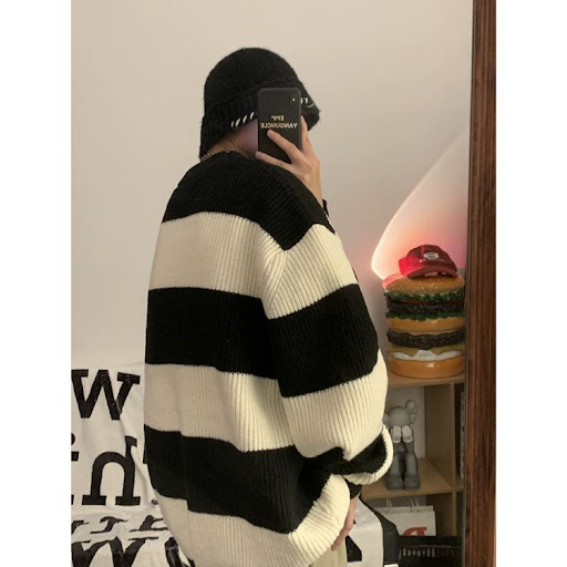 Title 14, Herren Vintage Streifen Strickmantel. Stilvolle...