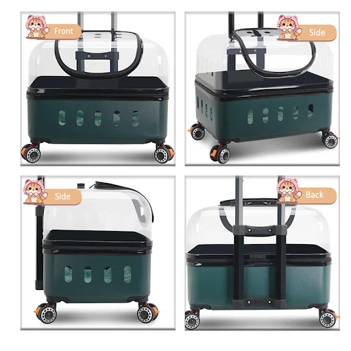 Pet Trolley Box Dog Cat Portable Pet Carrier with Wheel Telescopic Handle Large Transparent Cat Dog Carrier Travel Space