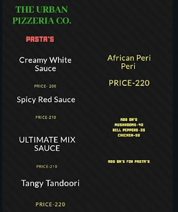 The Urban Pizzeria menu 