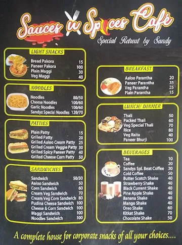 Sauces N Spices Cafe menu 