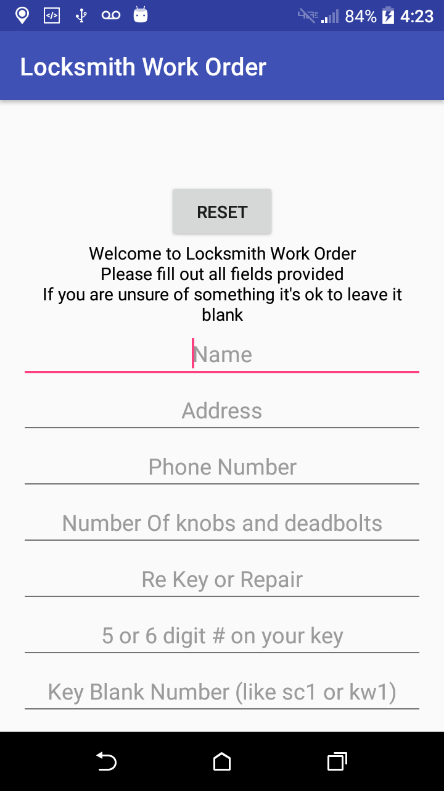 Android application Locksmith Work Order App screenshort