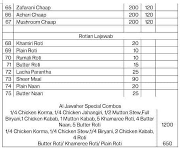 Al Jawaher Foods- Delhi 6 menu 