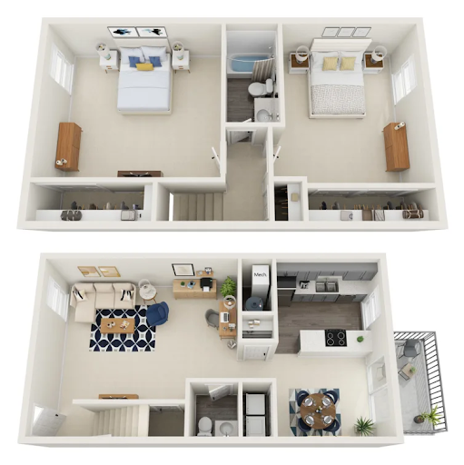 Go to 2 Bed, 1.5 Bath Renovated Townhome Floorplan page.