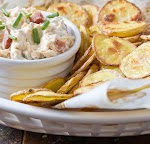 Loaded Baked Potato Dip w Homemade chips was pinched from <a href="http://www.thekitchn.com/recipe-loaded-baked-potato-dip-recipes-from-the-kitchn-175784" target="_blank">www.thekitchn.com.</a>