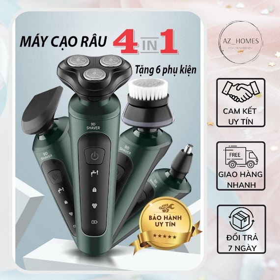 Máy Cạo Râu 4In1 9D Shaver, Máy Cạo Râu Sạch Sâu Không Khô Rát, Tỉa Lông Mũi, Massage Mặt, Tông Đơ, Chống Nước