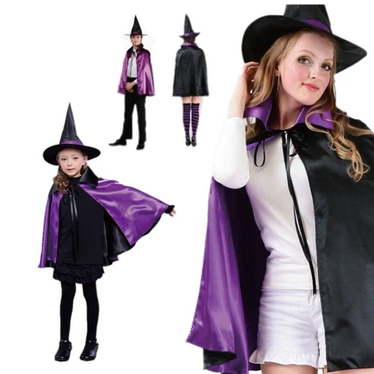 Hexen-Umhang Doppel-Schicht für Erwachsene und Kinder Kindergarten-Kostüm Ideal für Halloween und Mottopartys Angenehm zu tragen
