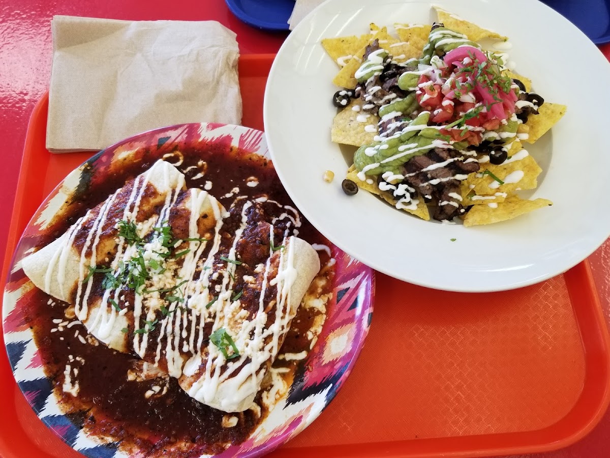 Gluten free enchiladas and steak nachos! Both delicious!