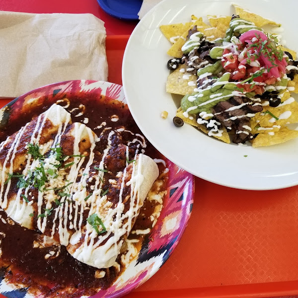 Gluten free enchiladas and steak nachos! Both delicious!