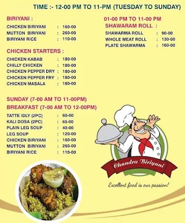 Chandru Biryani menu 