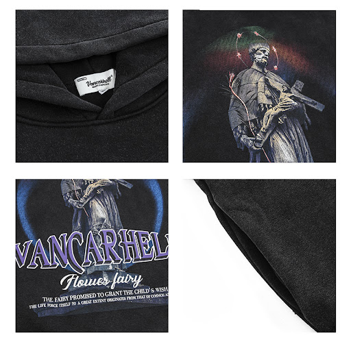 Title 7, Dark Black Printed Plush Loose Hoodie offering ...