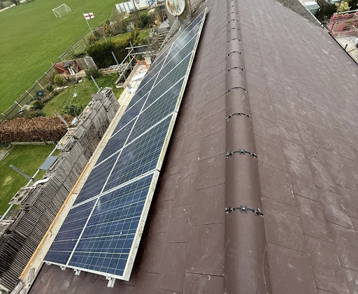 Solar panel installed on top of new roof 