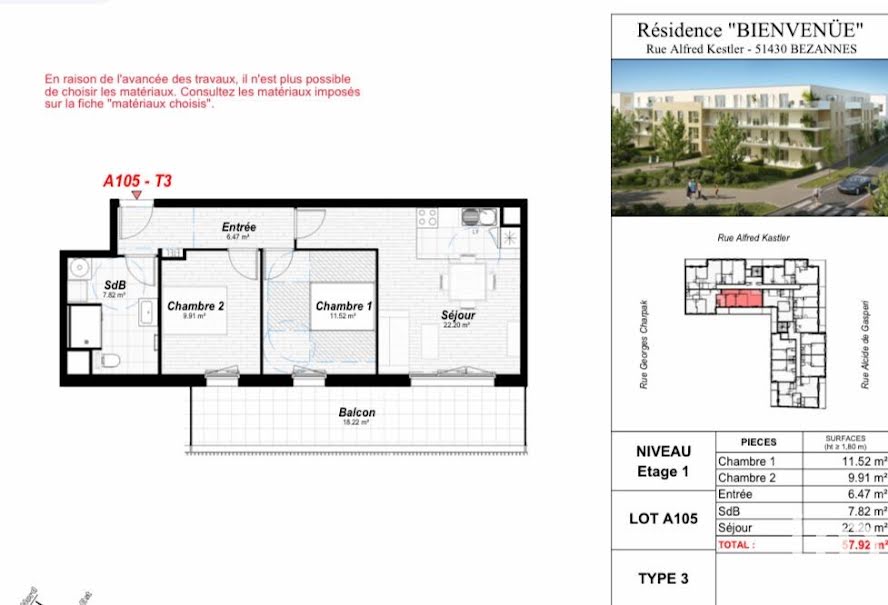 Vente appartement 3 pièces 58 m² à Bezannes (51430), 297 882 €