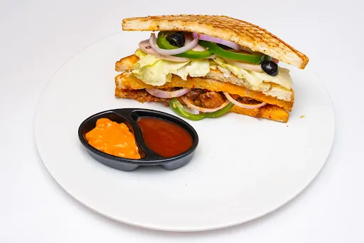 Double Decked Chicken Salami & Barbecue Chicken Overloaded Cheese Grilled Sandwich [2 Layer/3 Slices Bread]