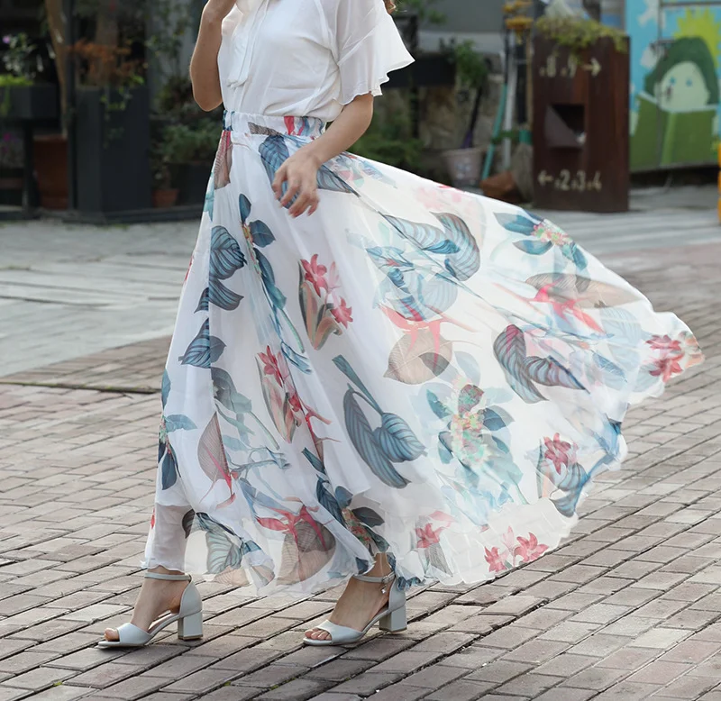 Falda Chifón Estampada Floral Cintura Alta Adelgazante Elegante y Versátil Perfecta para un Look Femenino y Favorecedor