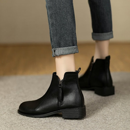 Title 9, British Soft Leather Round Toe Side Zipper Shor...