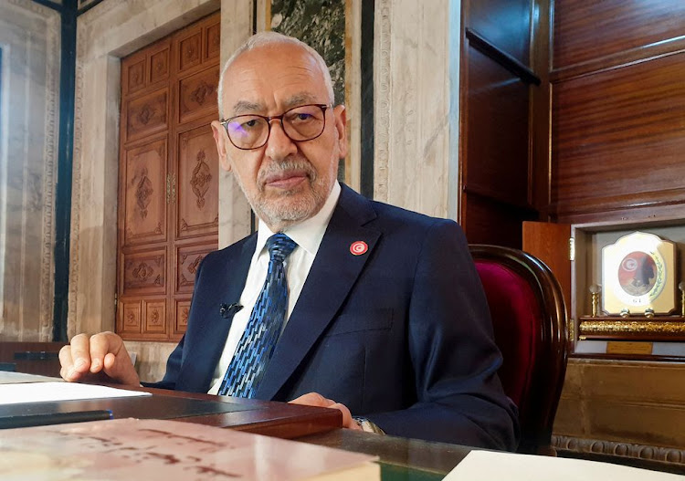 Parliament Speaker Rached Ghannouchi, head of the moderate Islamist Ennahda, poses during an interview with Reuters in his office, in Tunis, Tunisia, March 9, 2021.