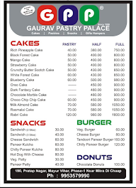 Gaurav Pastry Palace (GPP) menu 1