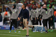 Maritzburg United head coach Fadlu Davids reacts to a decision during the Nedbank Cup final match against Free State Stars at Cape Town Stadium on May 19 2018.  