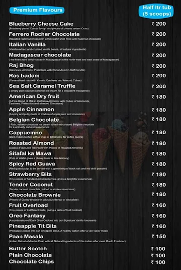 Ami Ice Cream menu 