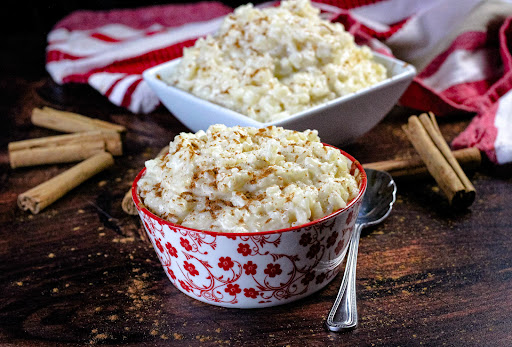 Creamy Stovetop Rice Pudding ready to be served.