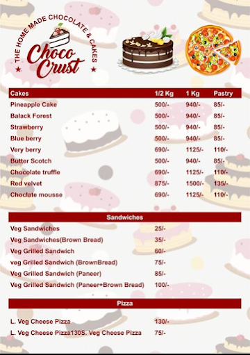 Choco Crust - The Home Made Chocolate & Cake menu 