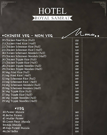 Royal Samrat Hotel menu 